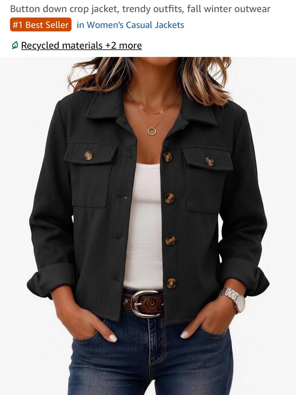 Black Button-Down Crop Jacket for Women